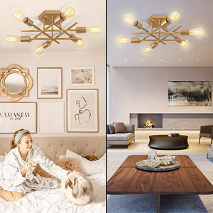 6 Lights industrial ceiling light Gold kitchen chandelier light fixtures Iron dining light fixture