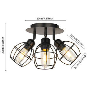 3-Light rustic ceiling light Black industrial flush mount ceiling light Metal entryway light fixture