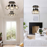 3-Light rustic ceiling light Black industrial flush mount ceiling light Metal entryway light fixture