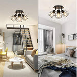 3-Light rustic ceiling light Black industrial flush mount ceiling light Metal entryway light fixture