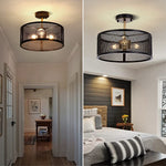 3-Light bedroom light fixture Black semi flush mount ceiling light Classic Metal flush mount lighting