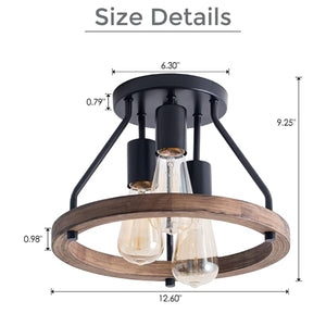 3-Light black semi flush mount ceiling light Metal farmhouse ceiling light Entryway industrial ceiling light