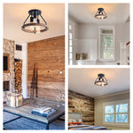 3-Light black semi flush mount ceiling light Metal farmhouse ceiling light Entryway industrial ceiling light