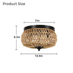 3-Lights rattan ceiling light Brown rattan flush mount ceiling light Woven rattan light fixture