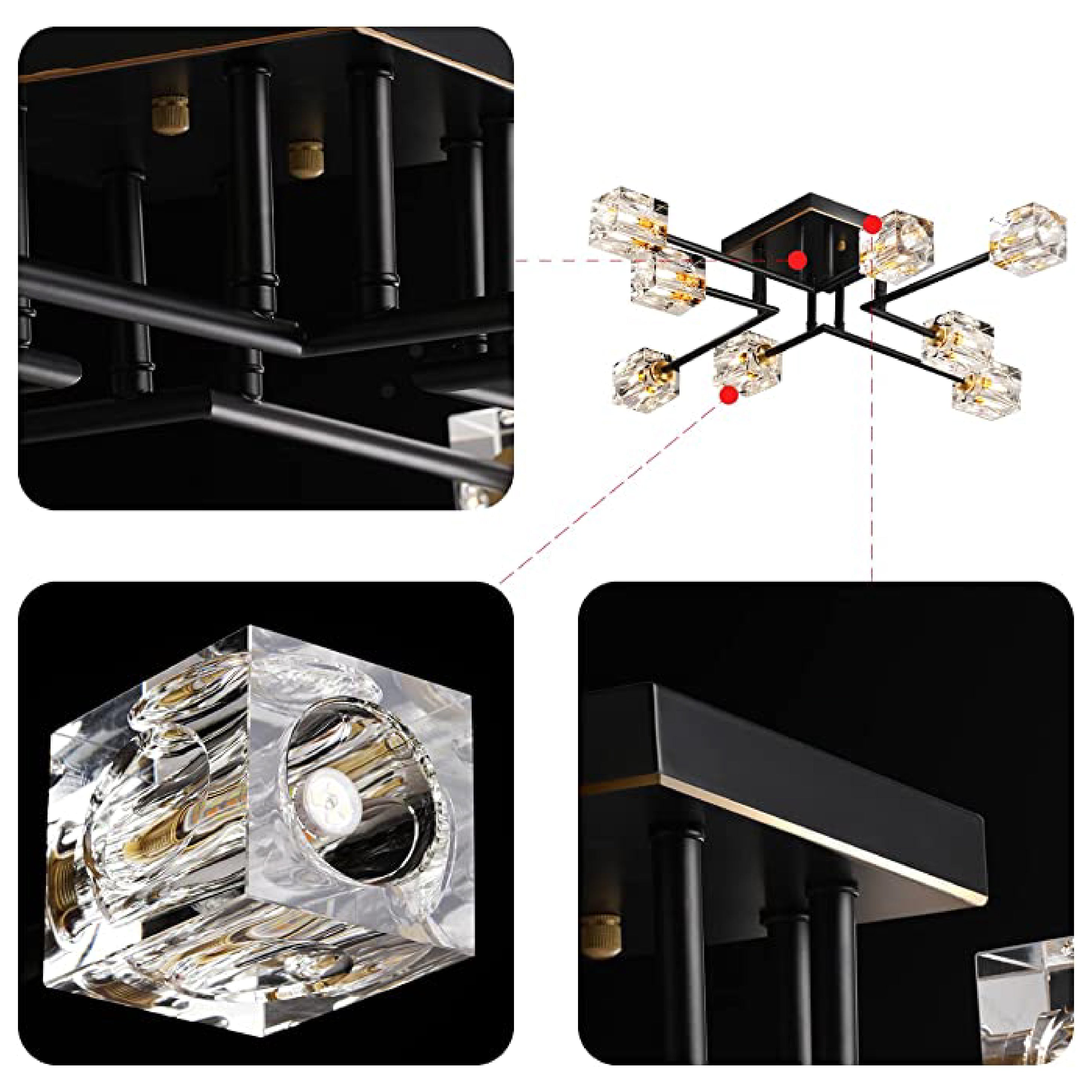 8-Lights ceiling light fixture modern Black and Gold dining room lighting Crystal ceiling light for living room