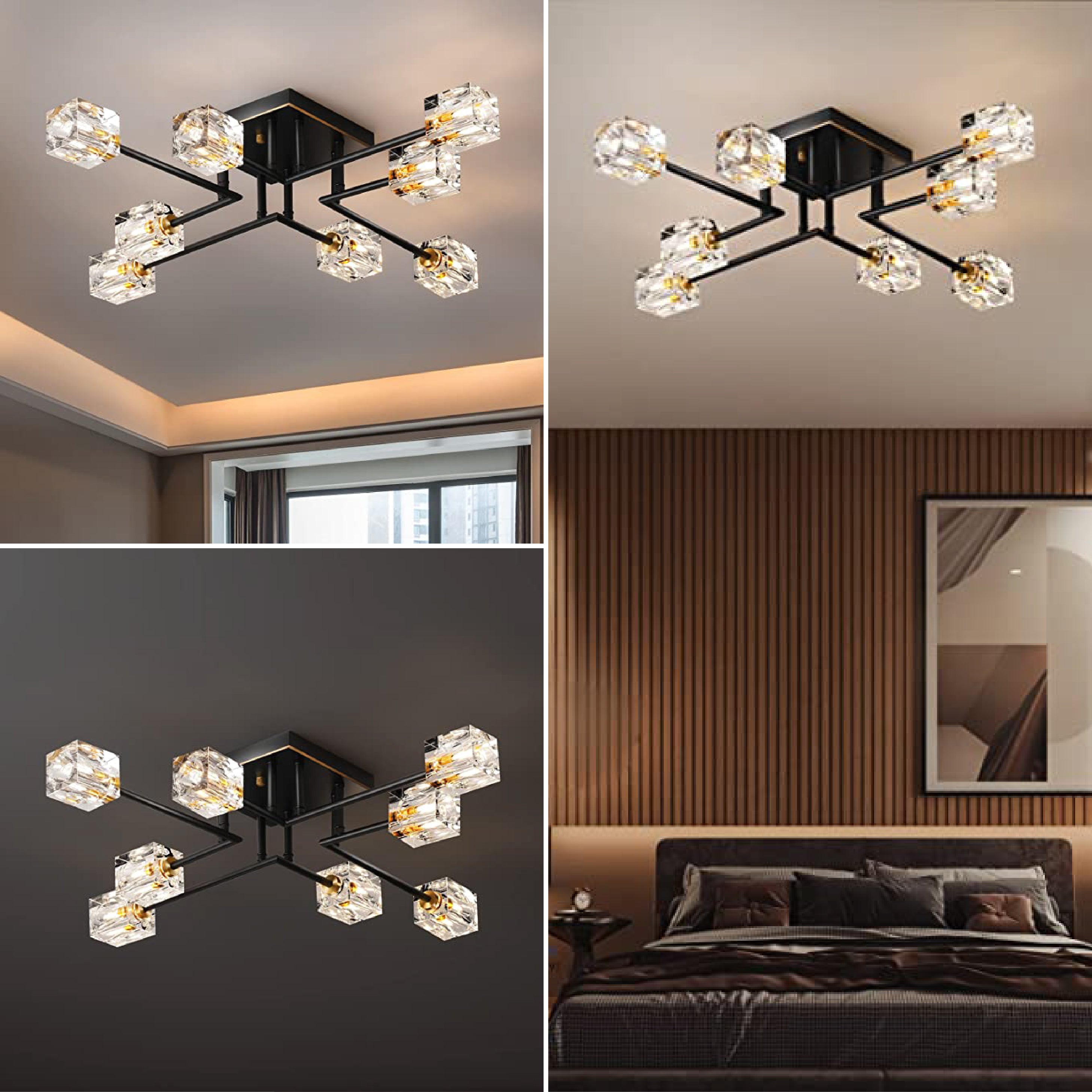 8-Lights ceiling light fixture modern Black and Gold dining room lighting Crystal ceiling light for living room