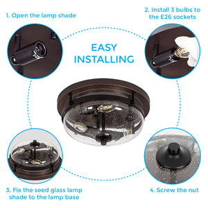 3-Light seeded glass flush mount ceiling light Metal hallway lights Seeded Glass ceiling mount light