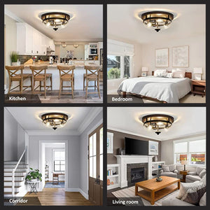 3-Light seeded glass flush mount ceiling light Metal hallway lights Seeded Glass ceiling mount light