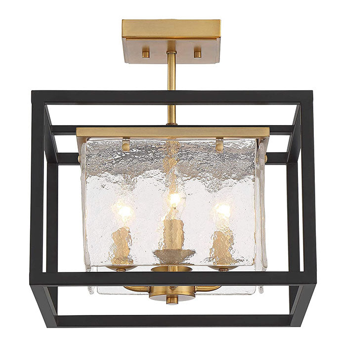 Contemporary modern ceiling light semi-flush mount fixture black squrae cage glass ceiling lamp