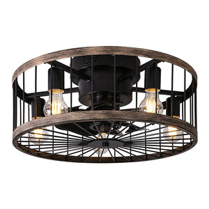 Farmhouse cage ceiling fan with light rust wood ceiling fan lamp with remote control