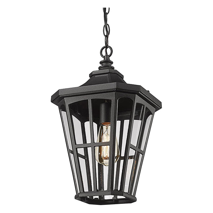 Farmhouse outdoor hanging light black exterior pendant lamp with glass shade