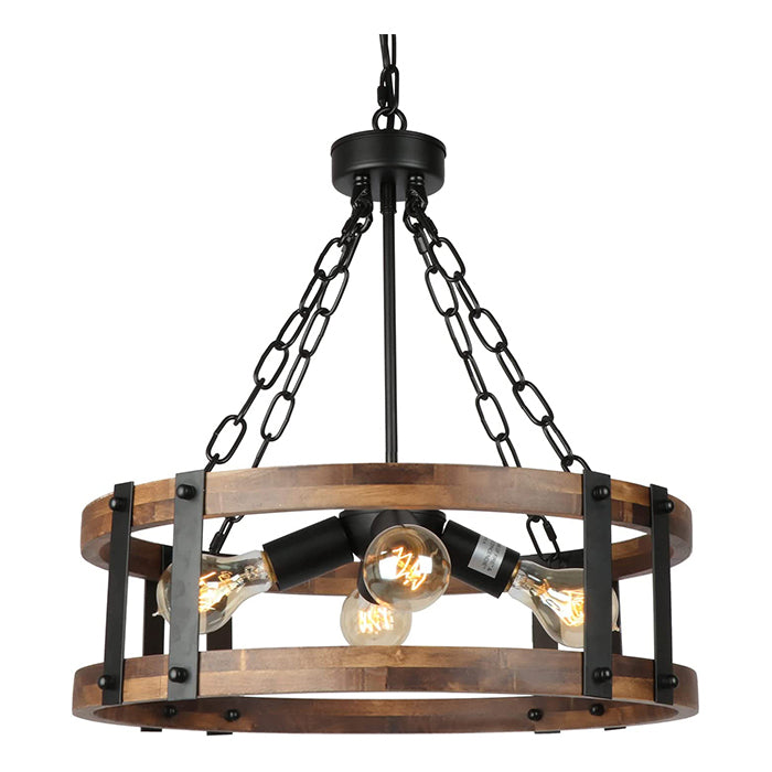 Farmhouse wood chandelier 4 light industrial dining pendant hanging light