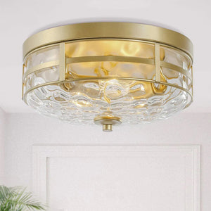 Gold Modern Flush Mount Ceiling Light Fixture Water Ripple Glass shade ceiling lamp