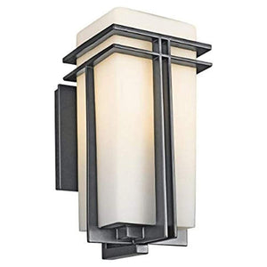 Industrial outdoor wall light with satin etched cased opal glass shade Black wall lamp