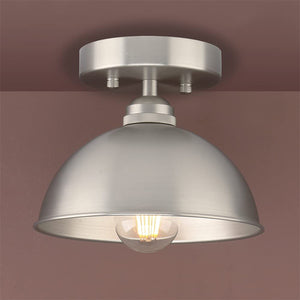 Industrial semi flush mount ceiling light bowl metal ceiling lamp with silver finish