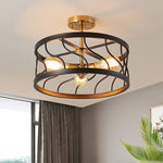 Industrial semi flush mount ceiling light fixture farmhouse black and gold cage ceiling lamp