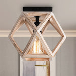 Industrial wood flush mount ceiling lamp farmhouse close to ceiling lighting fixture geometric cage light