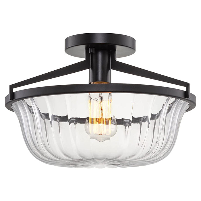 Modern farmhouse semi flush mount ceiling lamp black glass ceiling light fixture