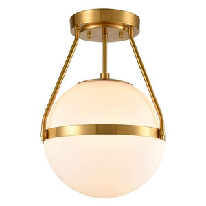 Modern globe semi flush mount fixture white opal glass ceiling lamp