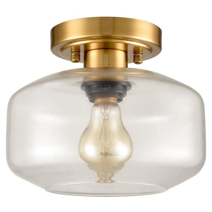 Modern semi flush lighting fixture glass ceiling lamp with brass finish
