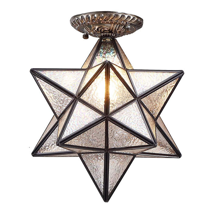 Moravian Star ceiling light fixture tiffany flush mount ceiling lamp with Iridescent shade