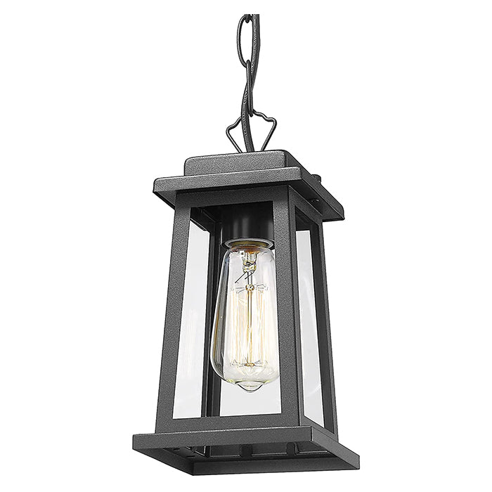 Outdoor hanging lantern black exterior pendant lamp with glass shade