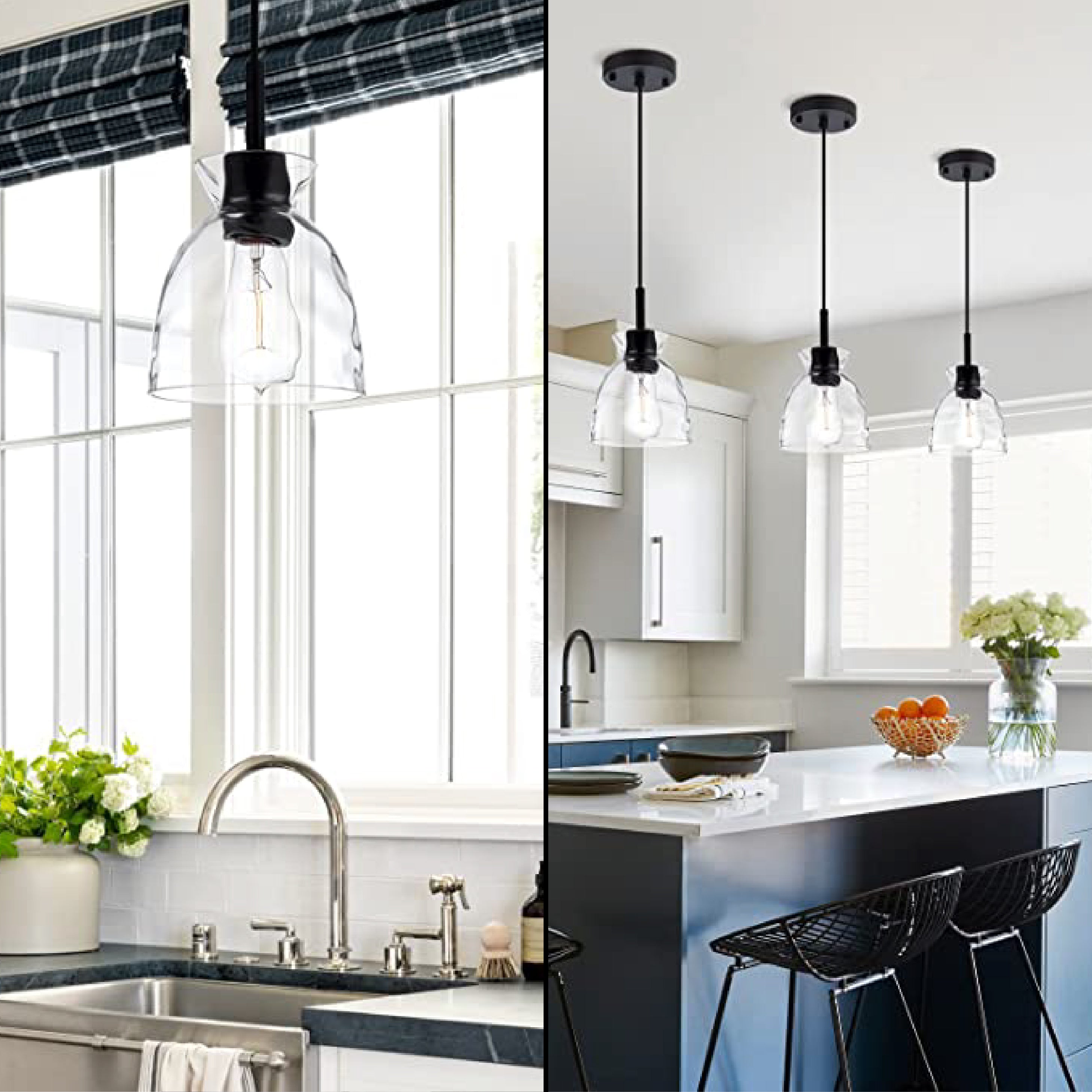 Black modern kitchen light fixtures Large glass pendant light Dining table lights pendant hanging