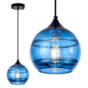 1Light blue pendant light Modern kitchen counter lights Round glass light shade