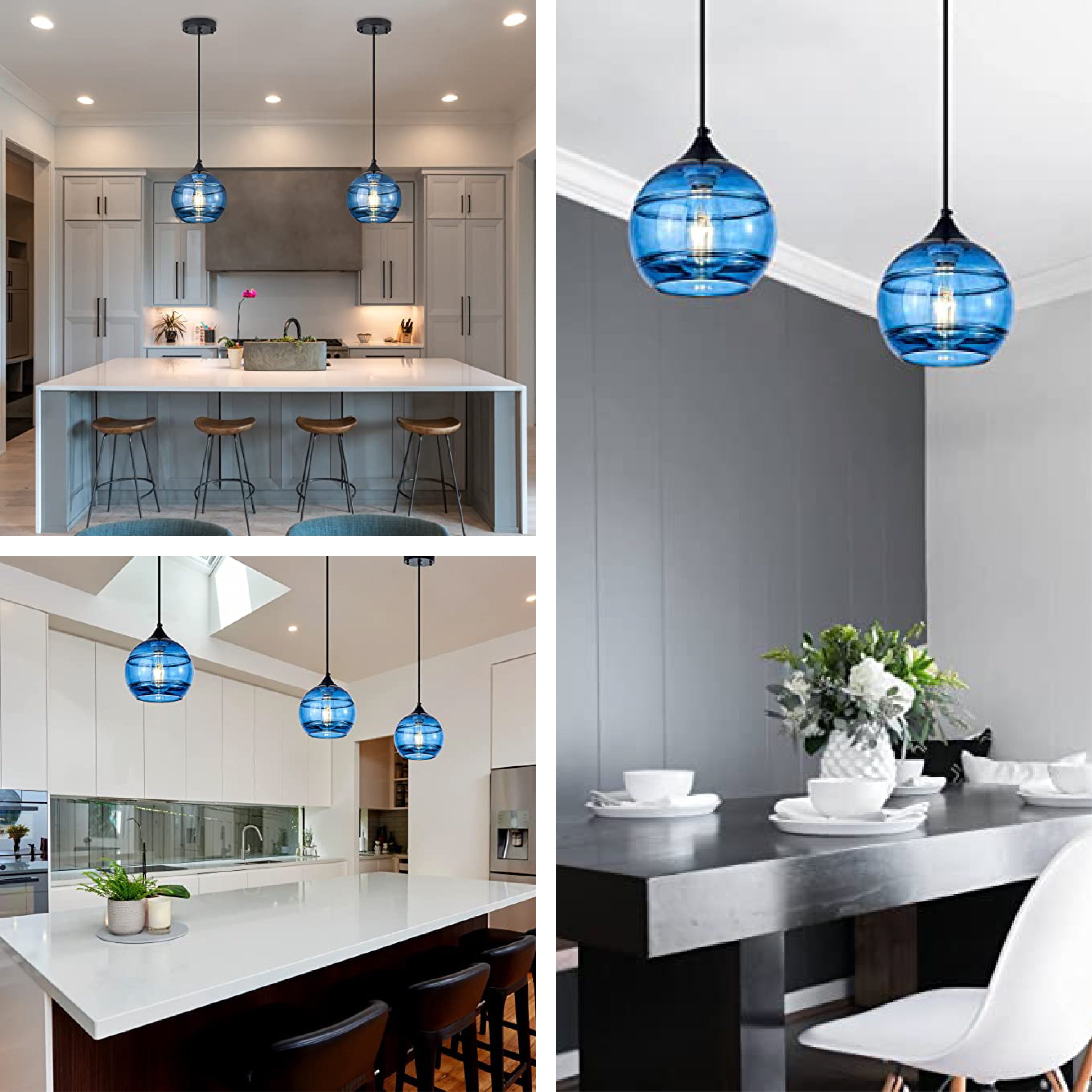 1Light blue pendant light Modern kitchen counter lights Round glass light shade