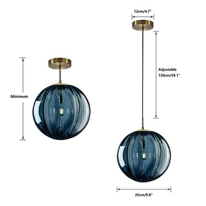 1-Light Pendant Light Large Entryway light fixture hanging Blue vintage globe Light