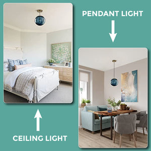 1-Light Pendant Light Large Entryway light fixture hanging Blue vintage globe Light