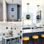 1-Light Pendant Light Large Entryway light fixture hanging Blue vintage globe Light