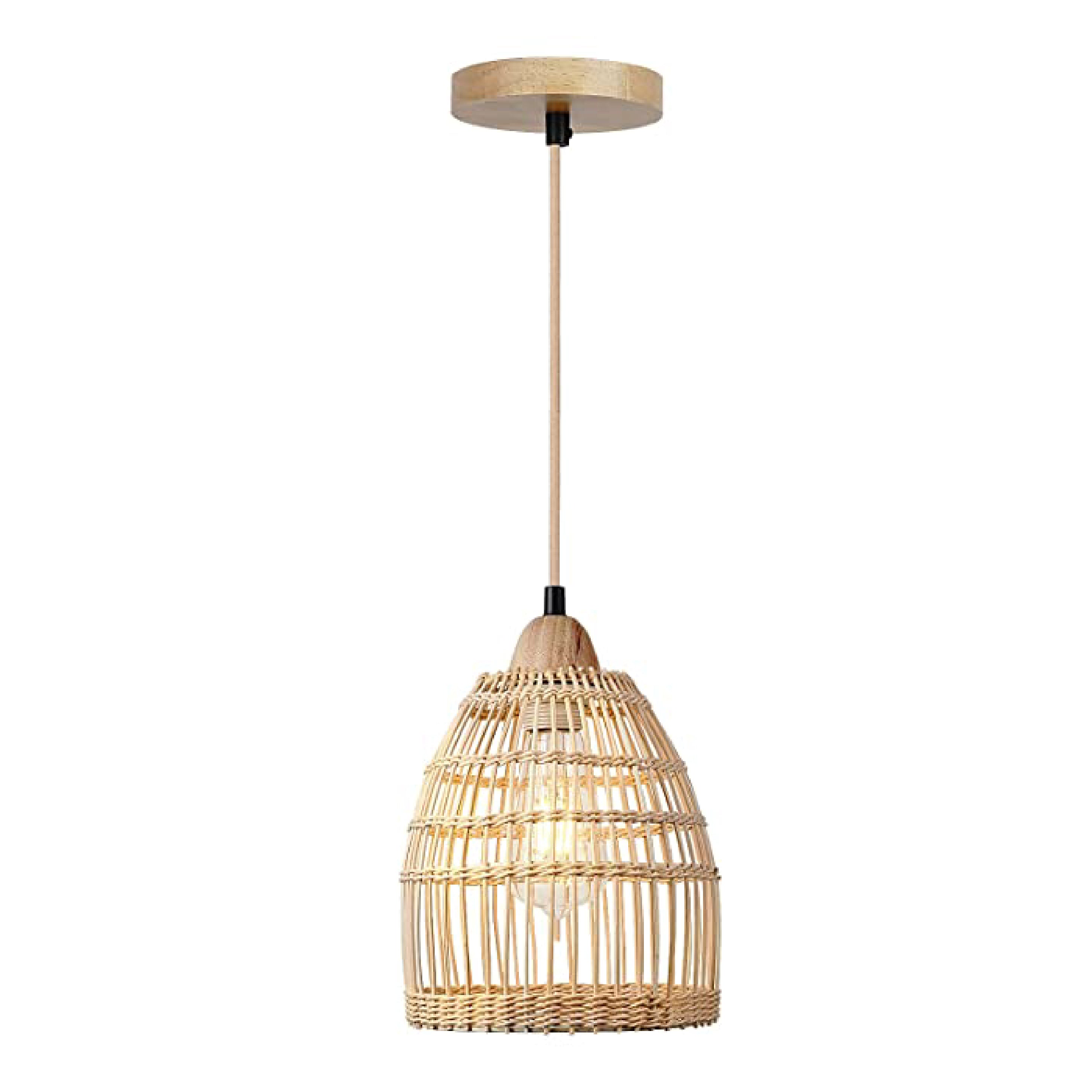 Rattan boho lamp shade 1light pendant light Farmhouse bamboo light fixture