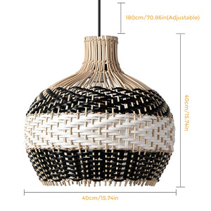 Farmhouse bamboo pendant light 1 Light woven light fixture Black White rattan hanging light