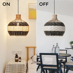 Farmhouse bamboo pendant light 1 Light woven light fixture Black White rattan hanging light