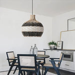 Farmhouse bamboo pendant light 1 Light woven light fixture Black White rattan hanging light