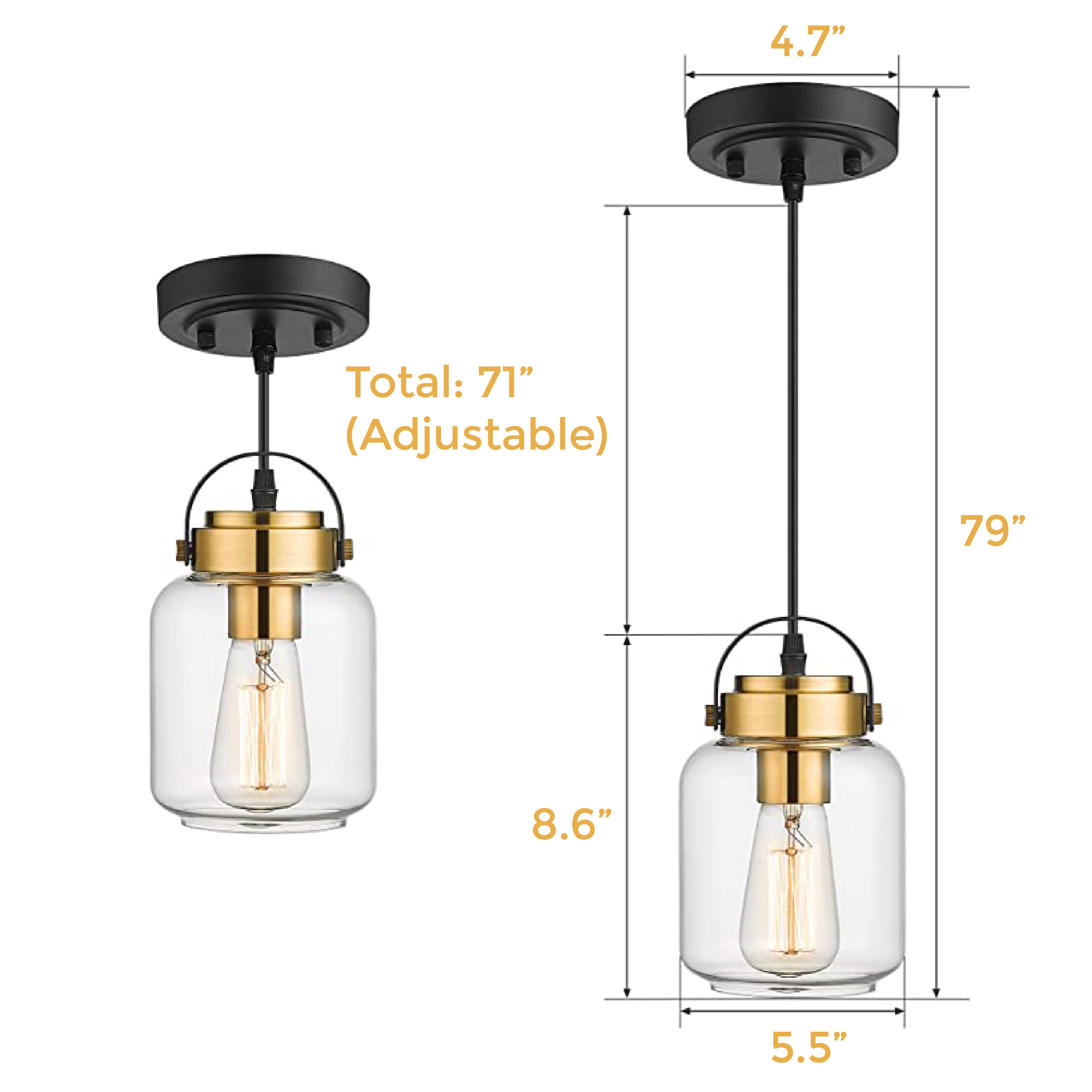 2 Pack Pendant Lights Glass Hanging Light Fixtures  Modern Industrial Island Light