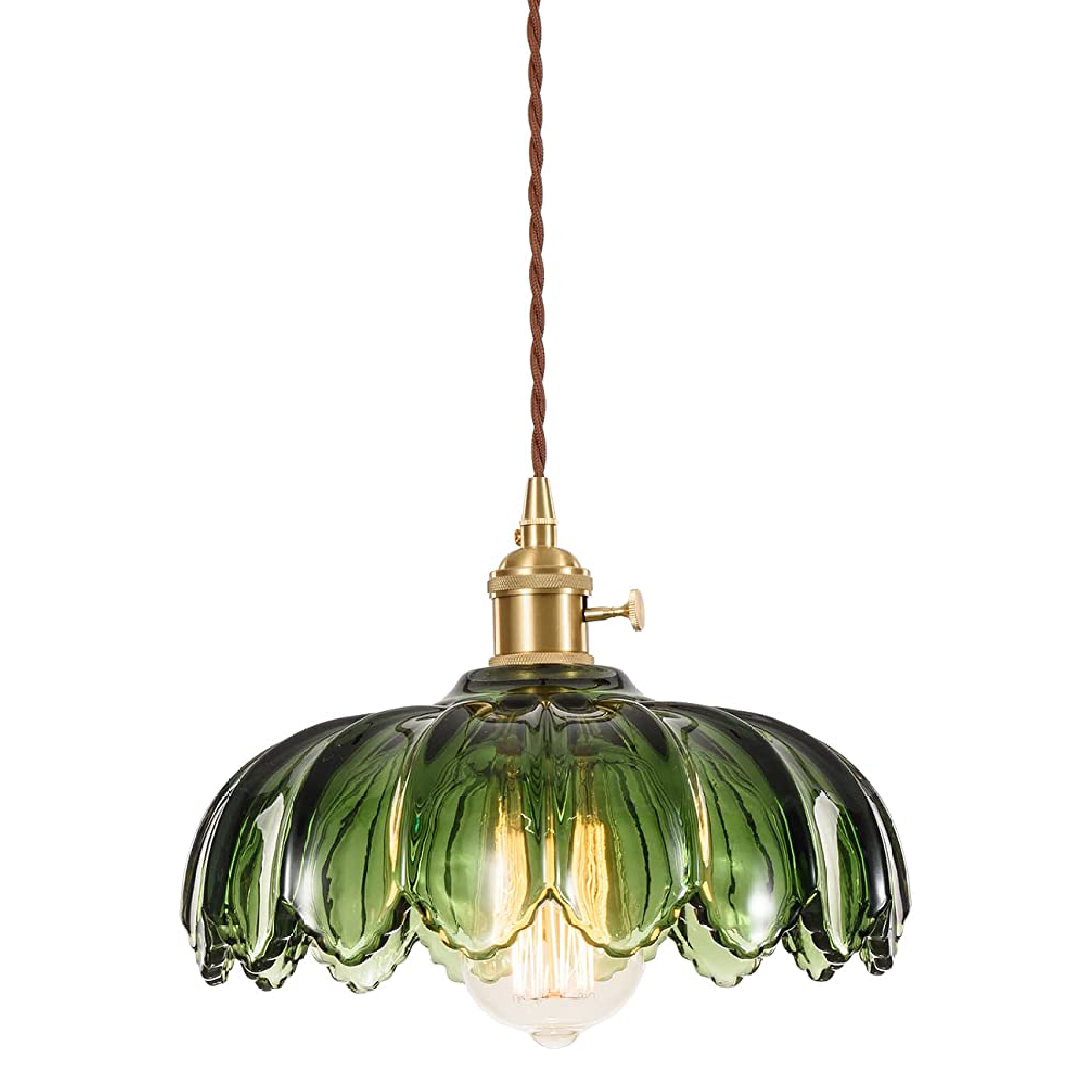 Glass vintage light fixtures Gold and green pendant light Retro chandelier shades light