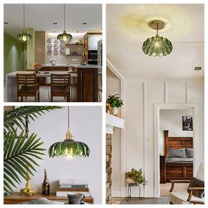 Glass vintage light fixtures Gold and green pendant light Retro chandelier shades light