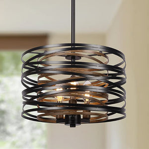 Black drum pendant light 12.6 Inch entryway light fixture hanging Vintage kitchen lights