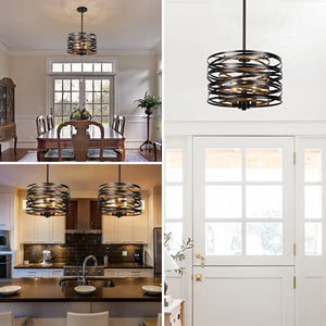 Black drum pendant light 12.6 Inch entryway light fixture hanging Vintage kitchen lights