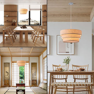 Crema hanging lamps for bedrooms 13.4 Inch drum chandelier Linen pendant light fixtures