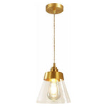 Gold and glass pendant light Adjustable Cord for Kitchen Island light Conical-Shaped Lamp