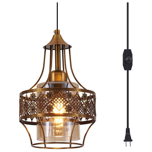 Plug in farmhoue hanging chandelier light vintage glass pendant light