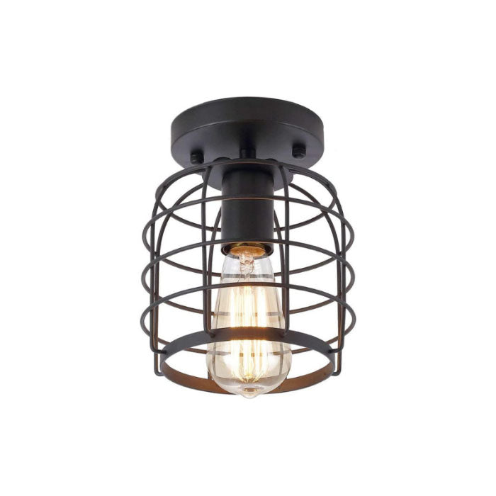 Simplicity industrial flush mount light fixture black farmhouse cage ceiling lamp