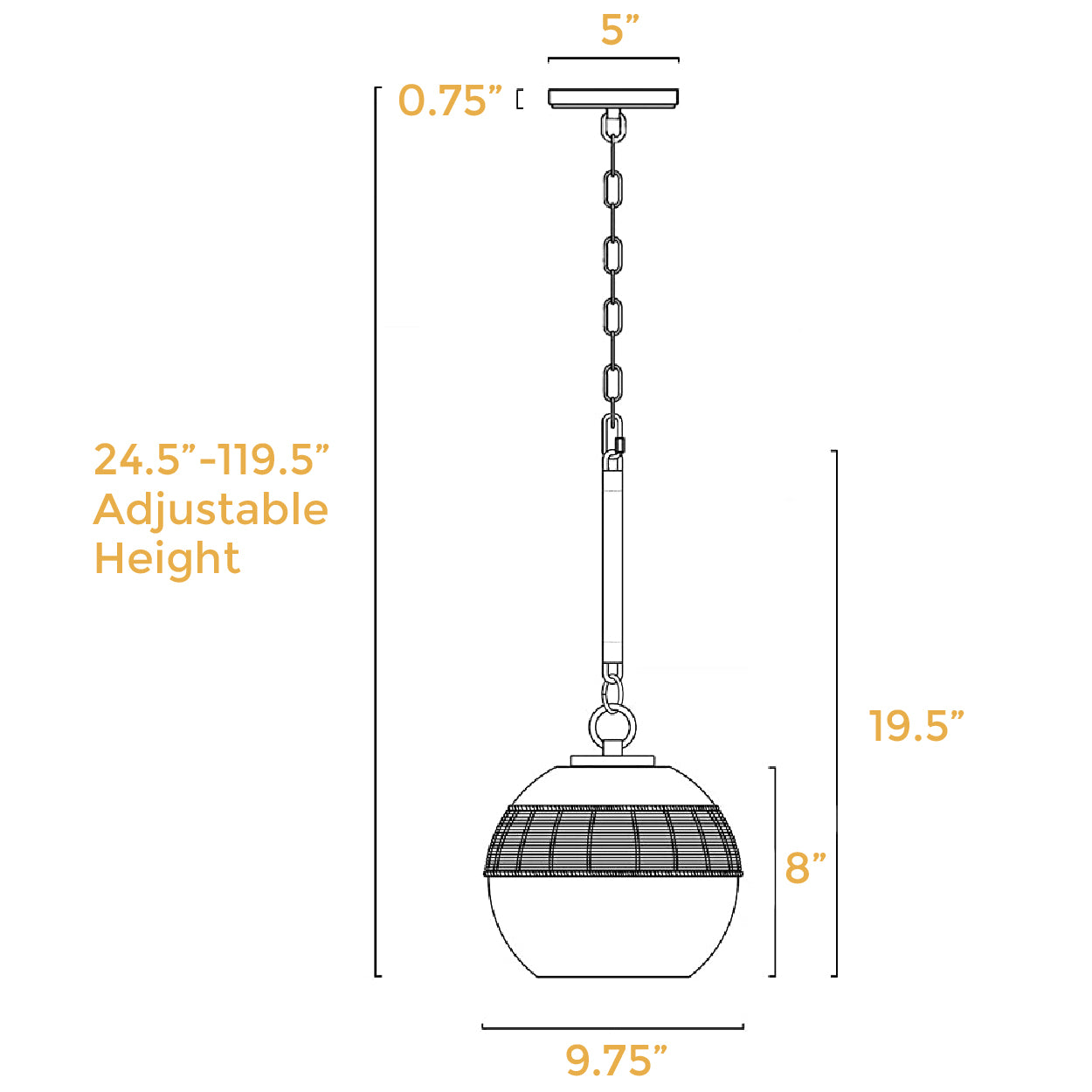 Black Finish pendant lighting 1-Light Modern hanging Light Large Glass Globe Shade Light
