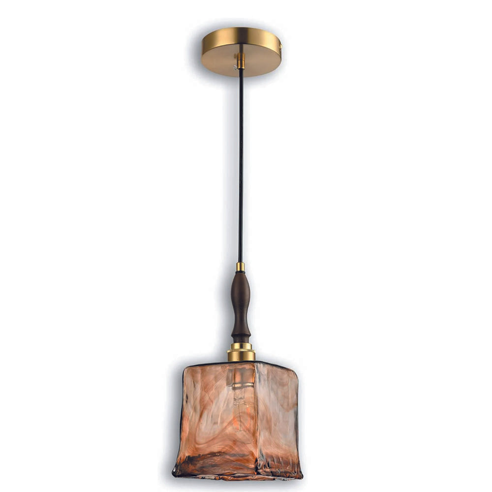 Rectangular pendant light golden amber hanging light glass metal fixture light