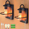 Set of 2 wall light black hallway light metal, faux wood bedroom light