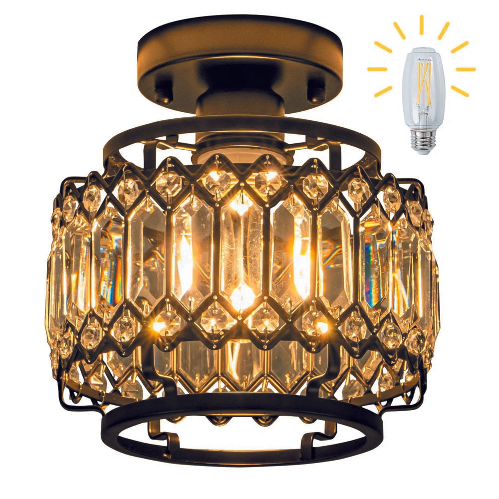 Led chandelier light black+clear entryway light glass, metal ceiling light