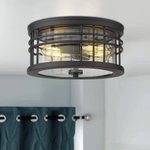 2-Light Farmhouse Semi Ceiling Light Fixture black industrial ceiling lamp